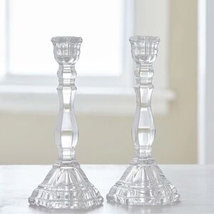 Authentic Vintage Tiffany & Co. Crystal Candlestick Pair Hexagonal Base 9”